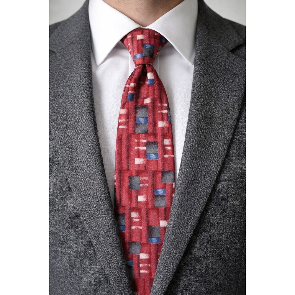 Tie 70s 80s 90s Y2K Mens Conte Di Milano Red Blue Beige 4 Wide 58 Long